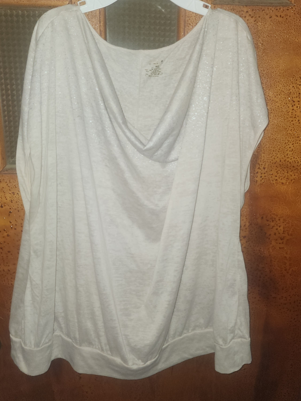 Women's Sparkle-Detail Draped Neck Top - Cream/ Grey